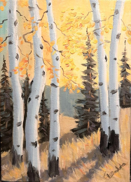 Evening Aspens 7x5 $195 at Hunter Wolff Gallery